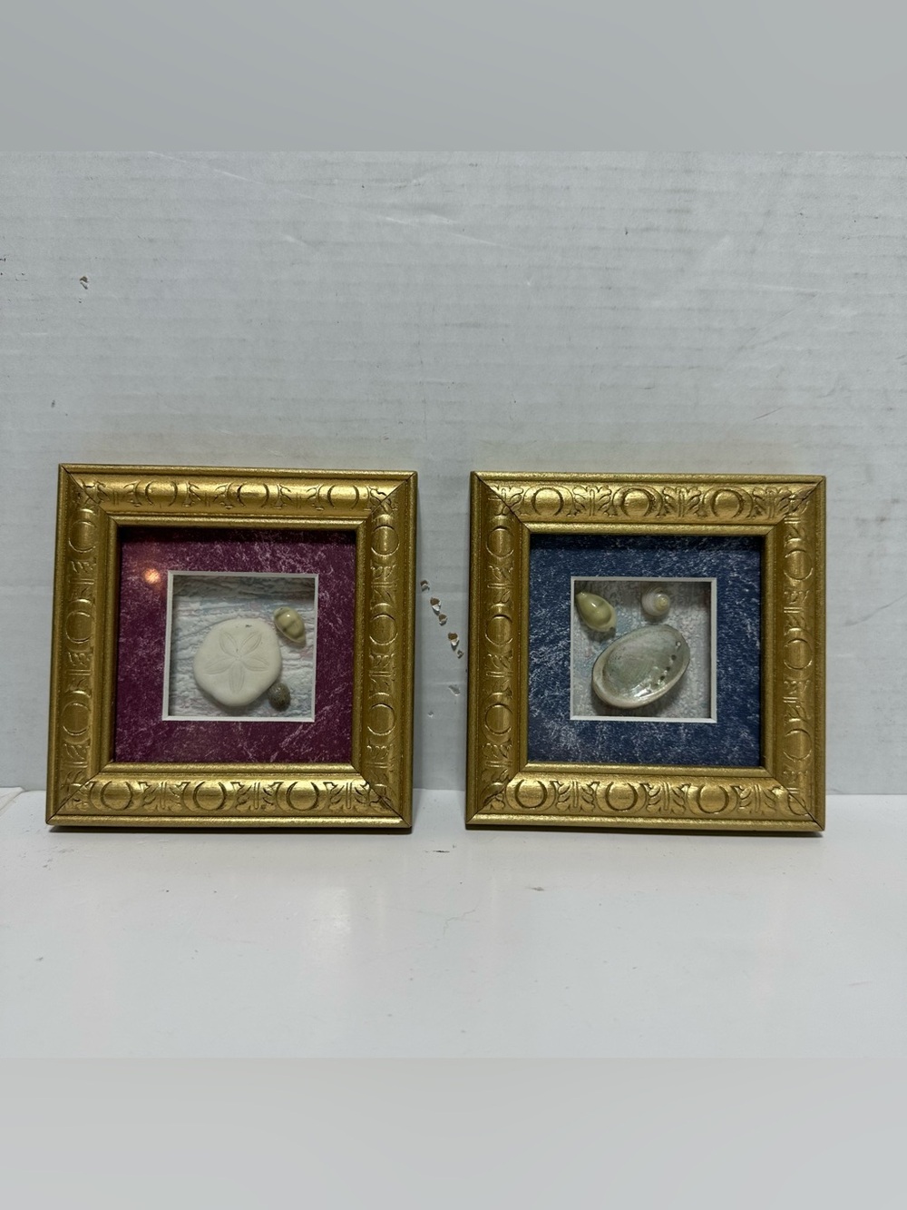 Vintage Gold Framed Mini Pictures Beach Nautical Wall Hanging Shadowbox Art